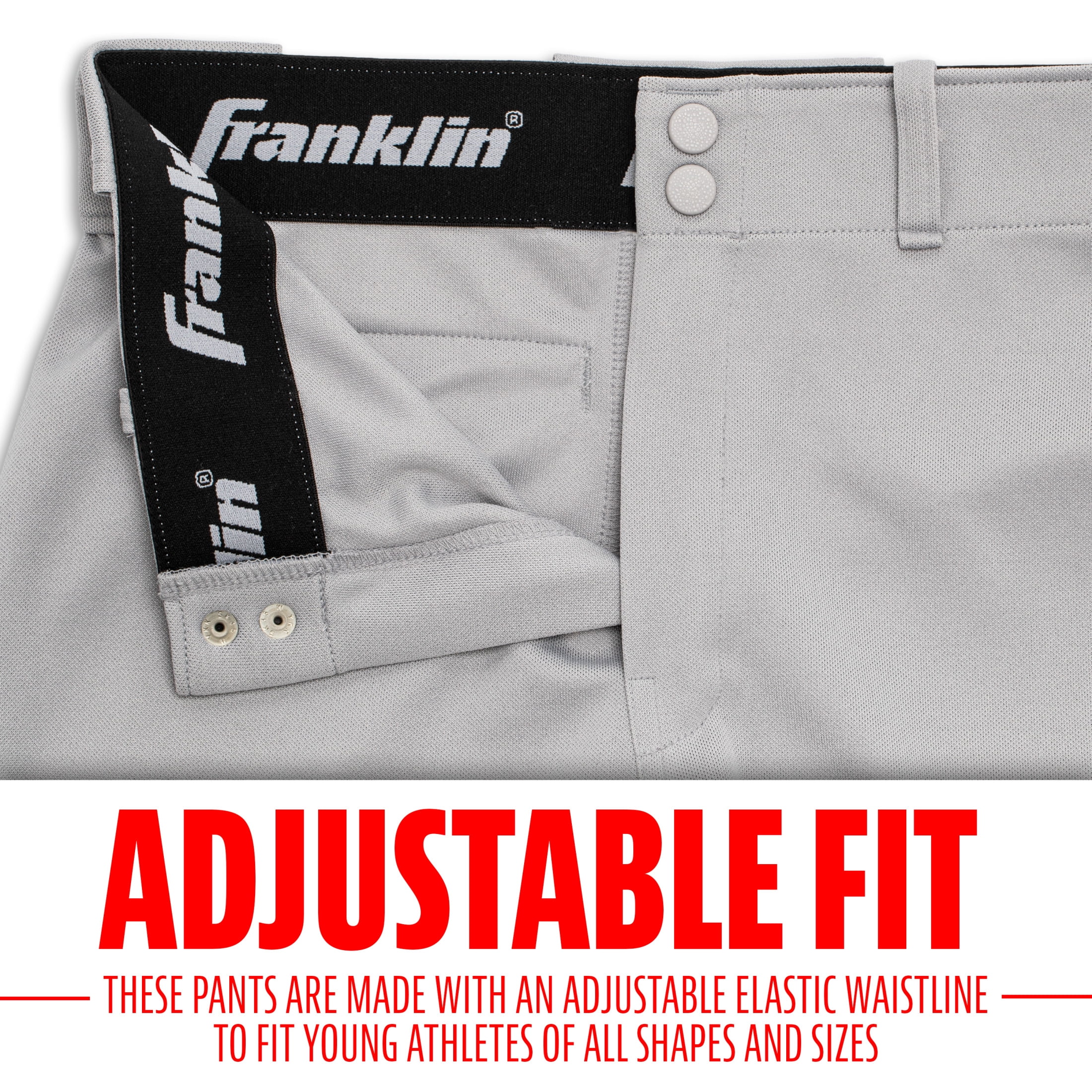 Franklin Sports Youth Classic Fit Baseball + Softball Pants, Grey, Youth Small