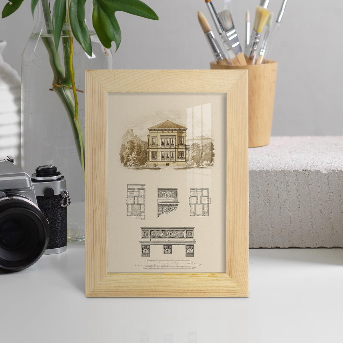 Estate and Plan I -Framed Print w/glass-Natural Wood