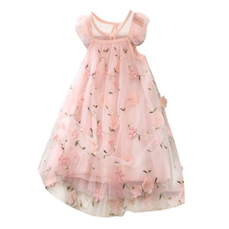 

Zukuco Casual Little Baby Girls Clothes Tutu Dress Pink Flower Pattern Sleeveless Lace Kids Princess Dresses 1-2T