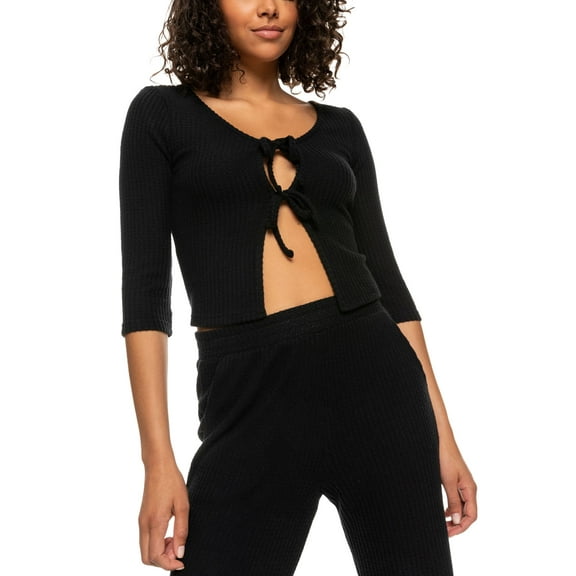 Juniors' Looking Good Thermal Tie-Front Cardigan Anthracite S