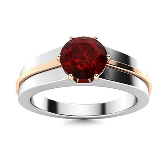 Mooneye Multi Prong Set 6mm Round Garnet Two Tone Women Valentines Day Gift Ring 925 Sterling Silver