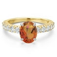thumbnail image 3 of Gem Stone King 14K Two Tone Gold Twilight Orange Mystic Quartz and Lab Grown Diamond Engagement Ring for Women | 2.45 Cttw | Oval 9X7MM | Gemstone Birthstone | Size 6, 3 of 6