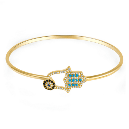 14kt Gold Over Brass Evil Eye Bangle Bracelet with Crystal Charms Bangles for Women