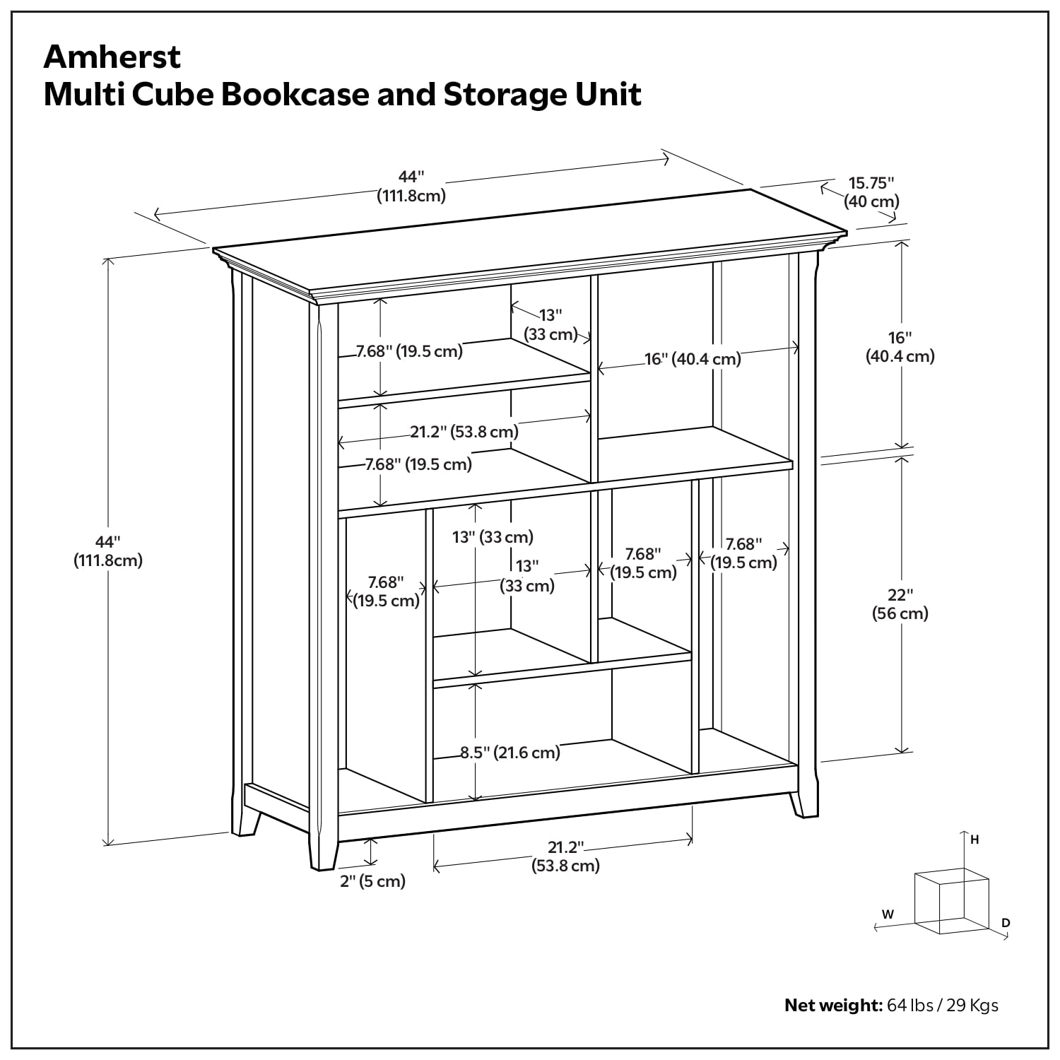 Simpli Home Amherst SOLID WOOD 44 inch x 44 inch Transitional Multi Cube Bookcase and Storage Unit in Distressed Grey