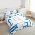 thumbnail image 4 of Manfei Modern Abstract Ombre Queen Comforter Set, Chic Grey Blue Rectangle Plaid Bedding Sets, Teens Adult Female Man Reversible Bedding Comforter Set, Luxury Bedroom Decor, 3-Piece, 4 of 9