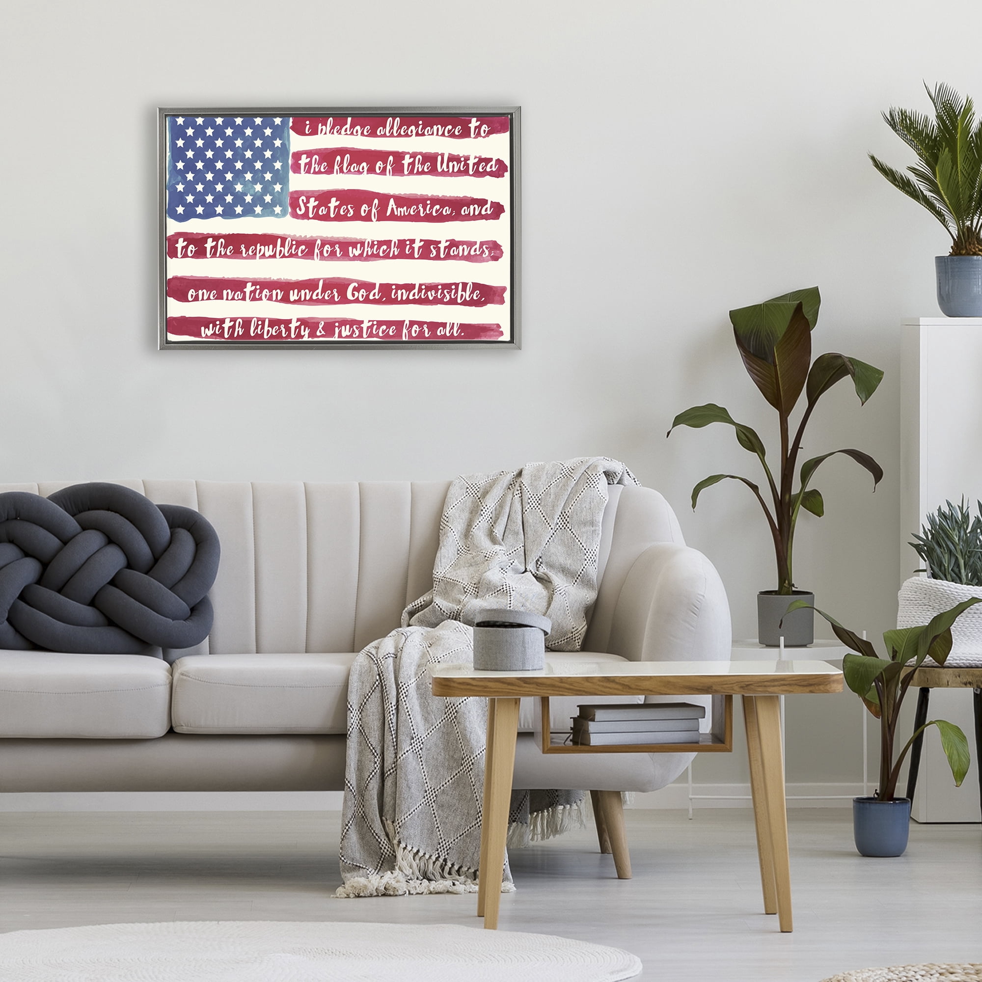 Stupell Industries Pledge Of Allegiance Flag Stripes Gray Framed Floater Canvas Wall Art, design by Sophie 6