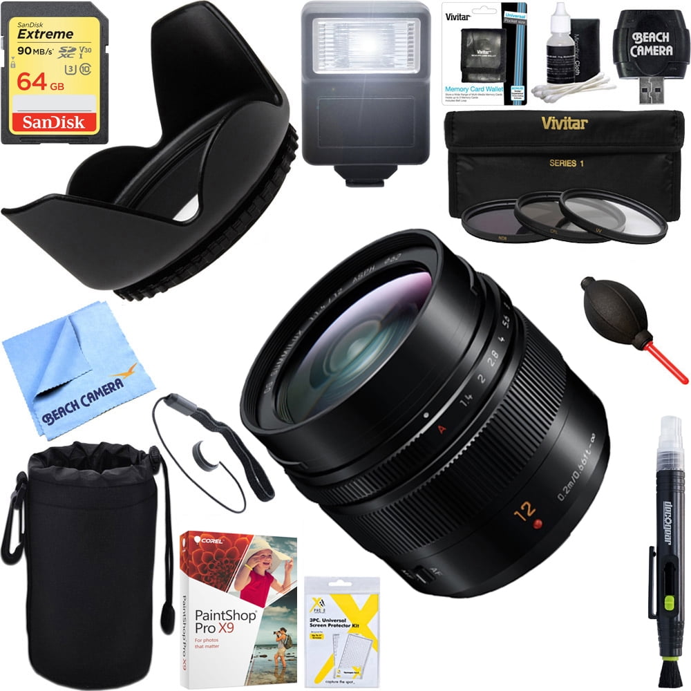 Panasonic H X012 12mm F1 4 Aspherical Lumix G Leica Dg Wide Angle Mirrorless Lens 64gb Ultimate Filter Flash Photography Bundle Walmart Com Walmart Com