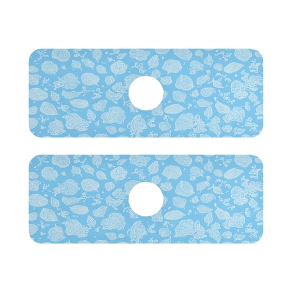 Botanical Leaf Collection Quick Dry Silicone Algae Faucet Pad 14.7x5.4in 2 Pack Absorbent Mat for Kitchen Sink, Bathroom Countertop