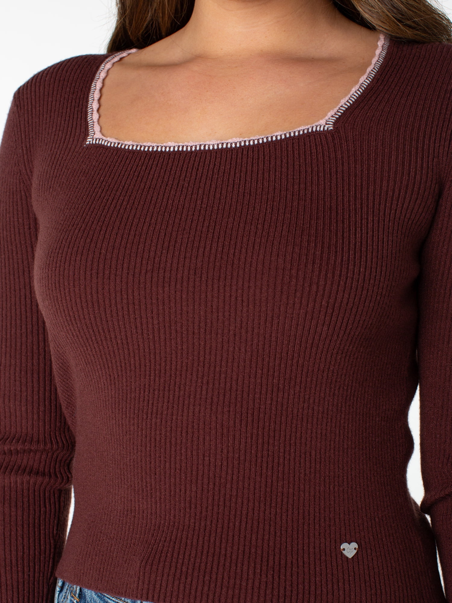Celebrity Pink Women's Long Sleeve Square Neck Rib Top, Size XS-XXXL