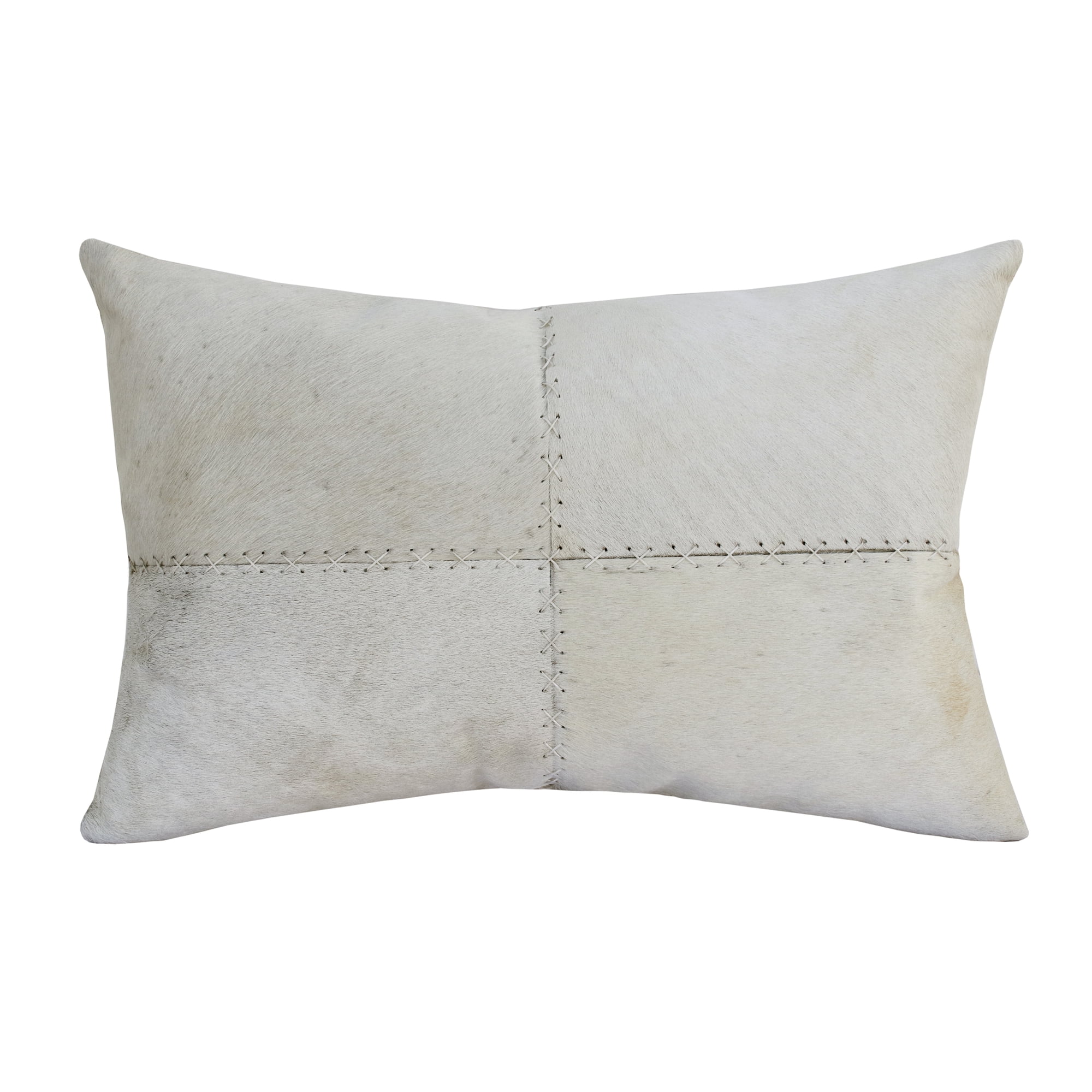 Harlow Hill Brody 16" x 24" Ivory Patchwork Wool and Faux Leather Adult Decorative Throw Pillow Cover