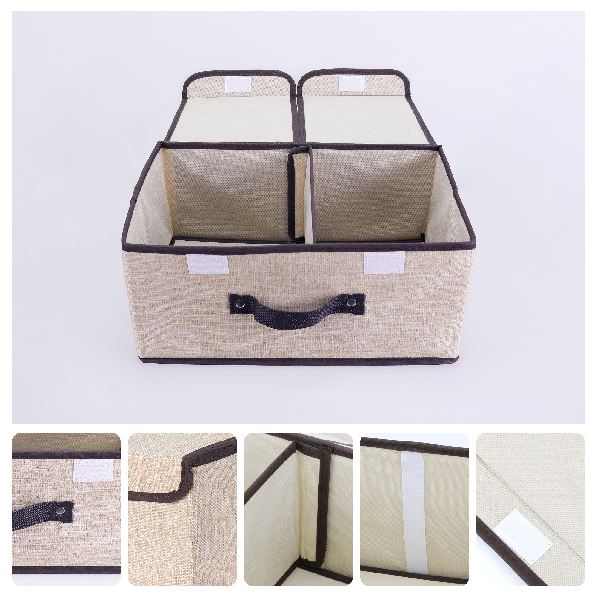 Unique Bargains Collapsible Storage Bin Basket with Handle for Shelves Organization Beige