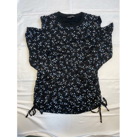 $60 Inc International Concepts Printed Cold-Shoulder Sweater Black Size Large