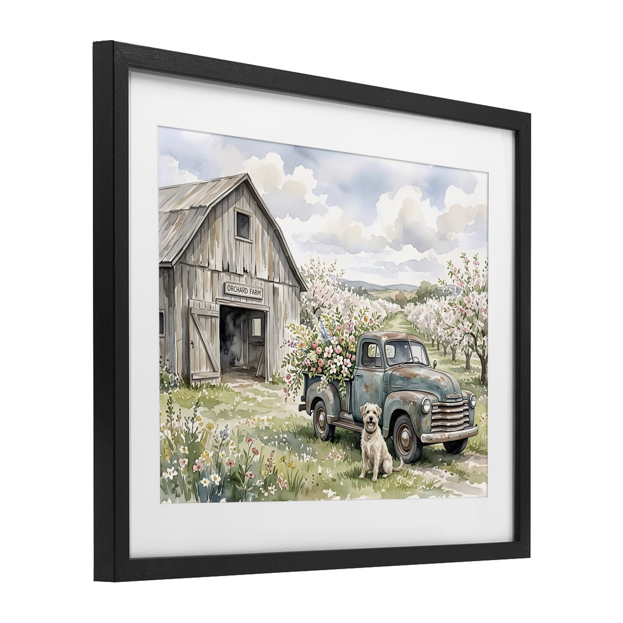 Stupell Industries Spring Orchard and Truck Black Framed Print Under Glass, design by Tabz Jones