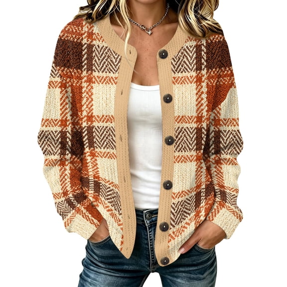 Fair Isle Knit Button Front Cardigan Women Sweater Coat Long Sleeve Crew Neck Relaxed Spring Top