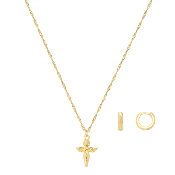 Believe by Brilliance Women's 14Kt Gold Flash Plated Angel Necklace and Earring Set