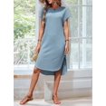 thumbnail image 5 of Ladies Summer Solid Color Slit Midi Dress Light Blue L, 5 of 7