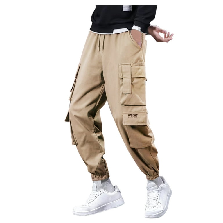 Mrulic Men's Pants Men's Autumn and Winter Pant Trouser Solid Color Casual Overalls with Lace-Up Sports Loose Casual TrousersMen'S Cargo Pants Army
