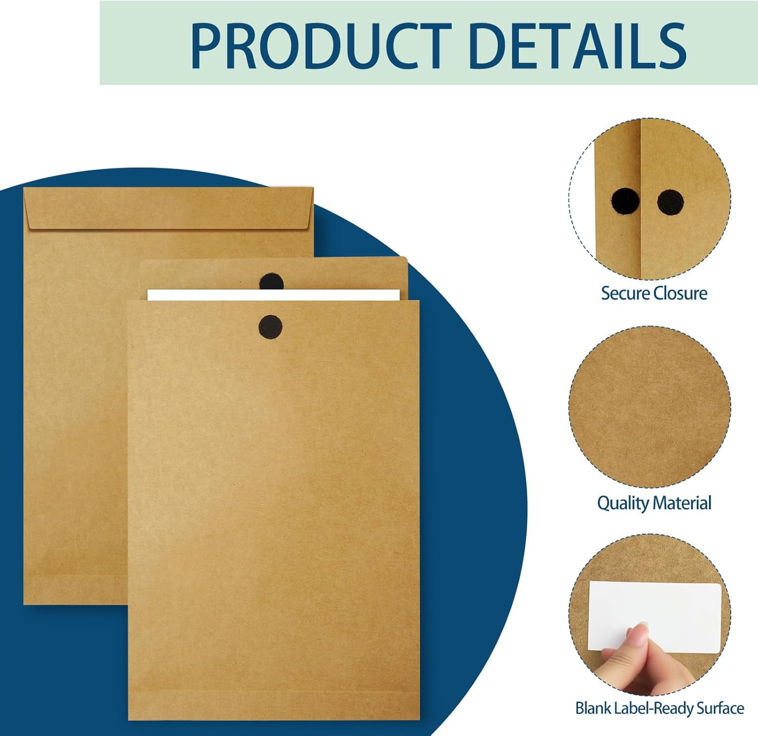 30 Pack Expandable Envelopes 13 x 9.4 Inch, Large Heavy-Duty Hook-and-Loop Fastener Mailing Envelopes 200gsm Tear-Resistant File Storage for Office Documents, Photos, Organizing (Brown)
