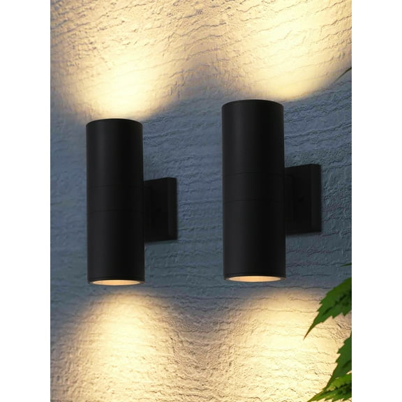 LEONLITE 2-Pack Cylinder Up Down Wall Sconce, Hardwired Wall Mount Light, Aluminum Waterproof Outdoor Porch Light, E26 Socket, Black Finish