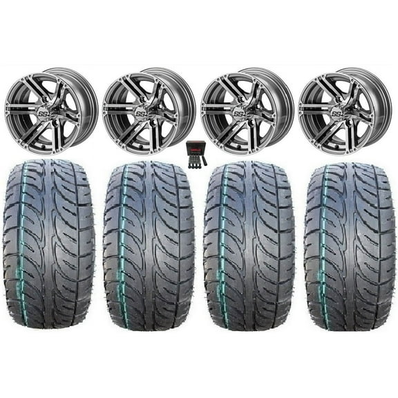 LSI Yukon 14" Golf Cart Wheels Mirror 205x30 FusionST Tires Yamaha