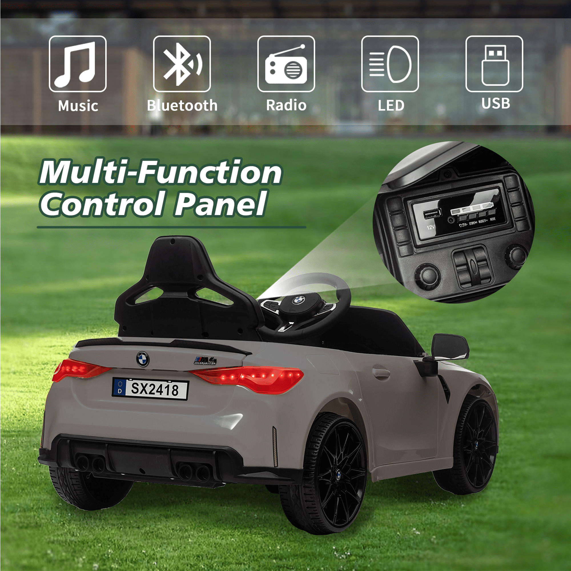 BMW M4 24V Kids Ride On Toy Car with Remote Control, Toddler Electric Car with 3 Speeds,USB,MP3,Bluetooth,LED Lights,Battry Powered Ride On Car For Kids Aged 2+,Silver