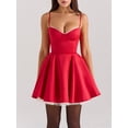 thumbnail image 4 of Women Satin Short Corset Mini Dress Sleeveless Sweetheart Neckline Ruffle Party Dress Summer with Pockets Red L, 4 of 8