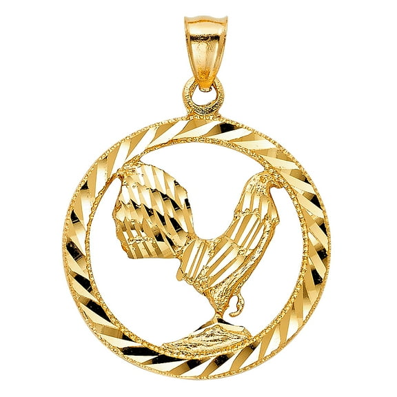 14k Yellow Gold Fierce Male Chicken Powerful Rooster Pendant Diamond-Cut Charm Jewelry Female Unisex