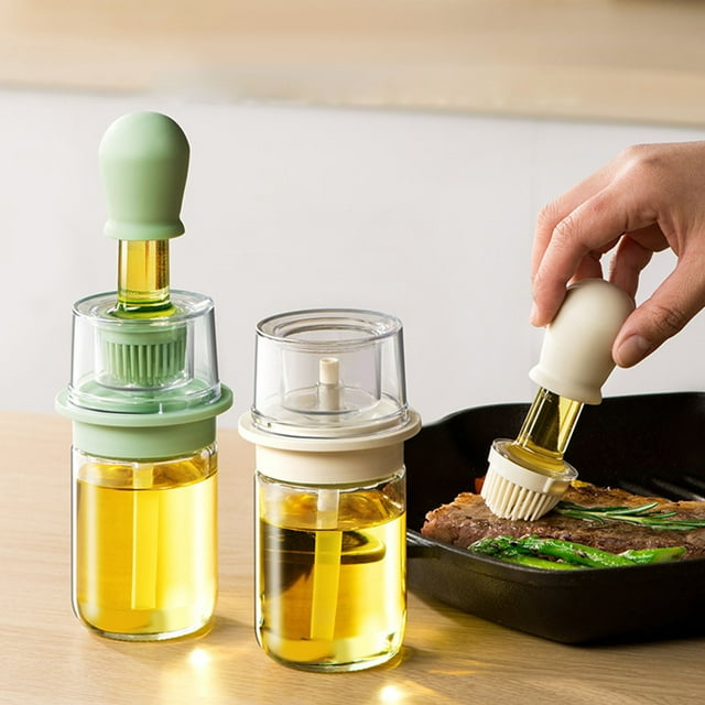 Bote dispensador de aceite de oliva con pincel, recipiente de aceite de cocina de 180 ml para cocinar, repostería y barbacoa - acrílico y vidrio, pico fácil de prensar, boca ancha