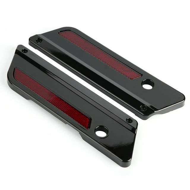 Ymiko 2pcs Motorcycle Latch Cover Saddlebag Latch Cover Reflectors For Glide Touring 94-17 Black