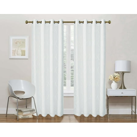 2 Pack: Regal Home Collections Geo Lattice Semi Sheer Grommet Top Curtain Panels With a Satin Backing For Privacy - White, 95 in.