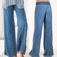 thumbnail image 5 of Womens Elastic Middle Waist Thin Denims Cargo Trousers Solid Color Wide Leg Casual Baggy Loose Lounge Yoga Pant, 5 of 9