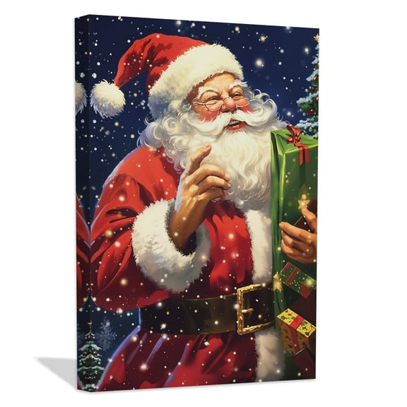 ZHONGYUTONG Christmas Canvas Wall Art Santa Claus with Reindeer Picture Prints Home Decor (12"x18")