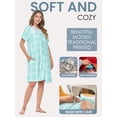 thumbnail image 3 of Casual Nights Women's Snap Front House Dress, Lightweight Short Sleeve Cotton-Poly Knit Duster Robe with Pockets, Mid-Calf, Plaid Light Green 4X, 3 of 6