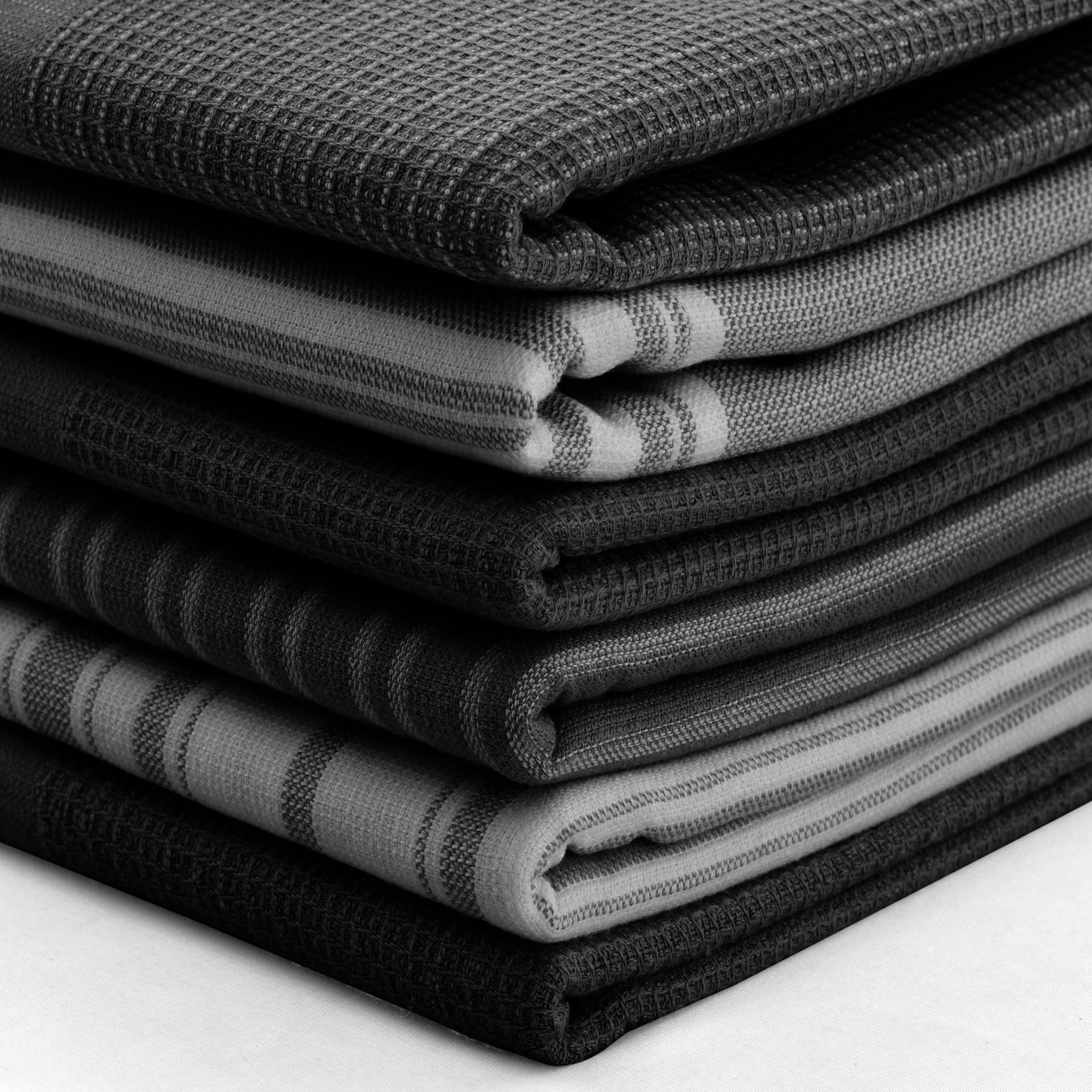Lux Decor 6 Pack Kitchen Towels Set 16”x26” - 100% Cotton Highly Absorbent Dish Towels for Kitchen - Soft & Scratch-Free Black Hand Towels for Cleaning & Drying