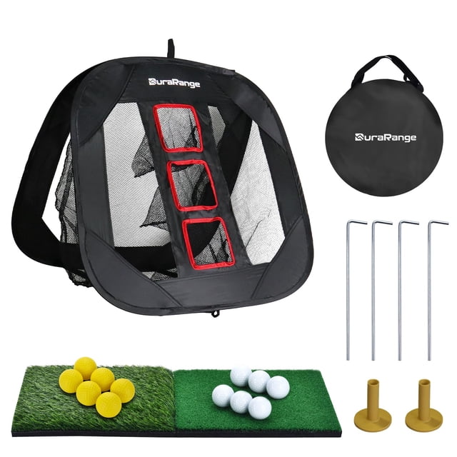 Juego de redes plegables DURARANGE para golf, con alfombrillas y pelotas, color negro