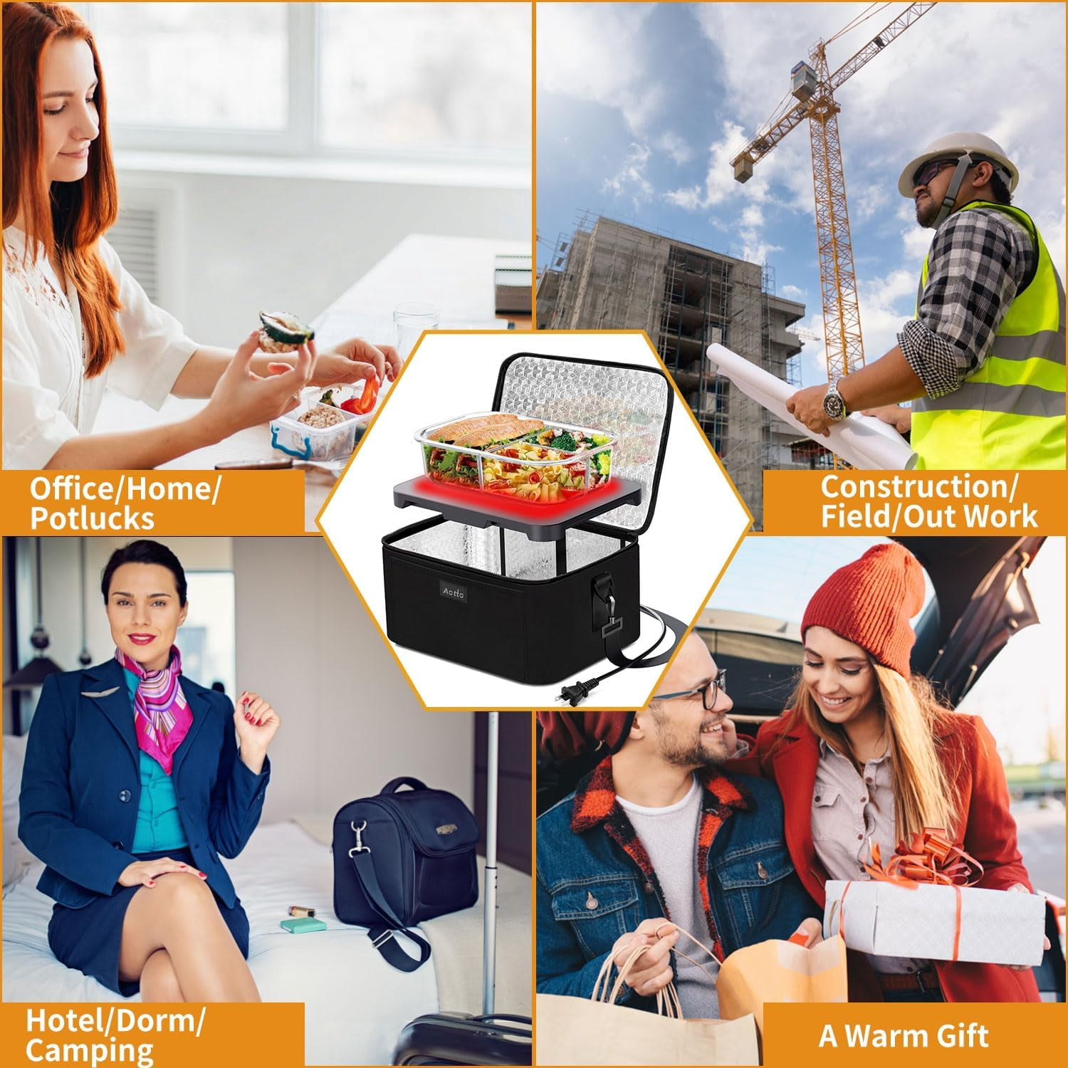 Aotto Portable Oven, 110V Electric Heated Lunch Box, Mini Microwave for Adults Work Office Travel Hotel, Home Kitchen, Black
