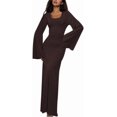 thumbnail image 3 of Women's Scoop Neck Lace Up Ribbed Maxi Dress Knit Flare Sleeve Bodycon Dress Loose Casual Long Dresses, 3 of 11