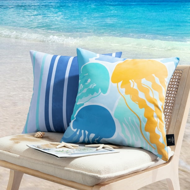 Outdoor Jellyfish Waterproof Pillow Covers Only, Modern Square