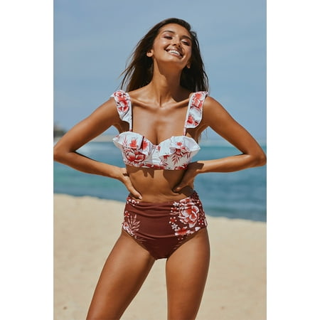 underwire juniors multicolor ruffle waist swimsuit bikini floral celebrity