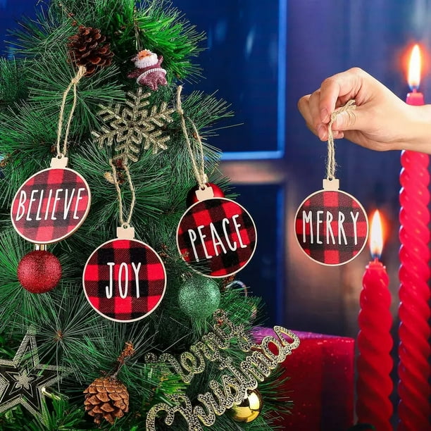 3 unids/bolsa adorno de árbol de deseos de Navidad dibujo de cuadros vichy grandes colgante de madera ornamento de Navidad árbol artesanías colgantes de madera