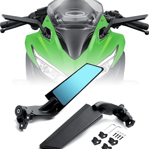 Motorcycle Adjustable Aluminum Rearview Mirror Wind Wing Mirror Compatible with 2018-2022 KAWASAKI Ninja 400 650 ZX10R ZX6R ZX-636 Honda Suzuki Anti-glare lens