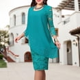 thumbnail image 3 of Vestido Formal Vestido ajustado con cuello redondo Vestido de cóctel elegante para mujer Traje de vacaciones de color sólido Ygjytge Verde T S para Mujer, 3 of 5