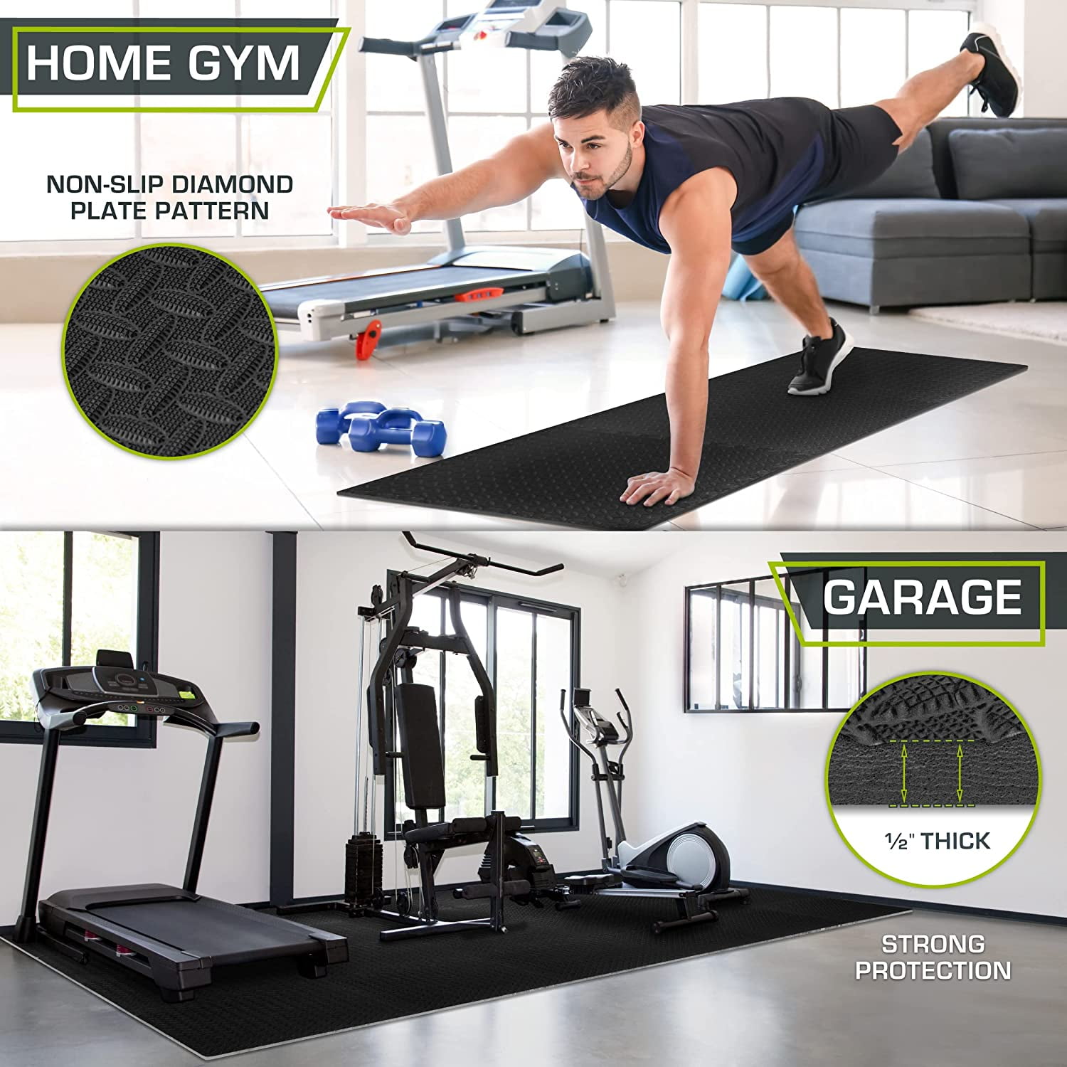 Interlocking Foam Floor Tiles, ½ Inch Thick, Water-Resistant EVA Exercise Mat for Home Gym, Workout Equipment Padding, 24x24 Inch, 48 Sq Ft (12 Tiles)