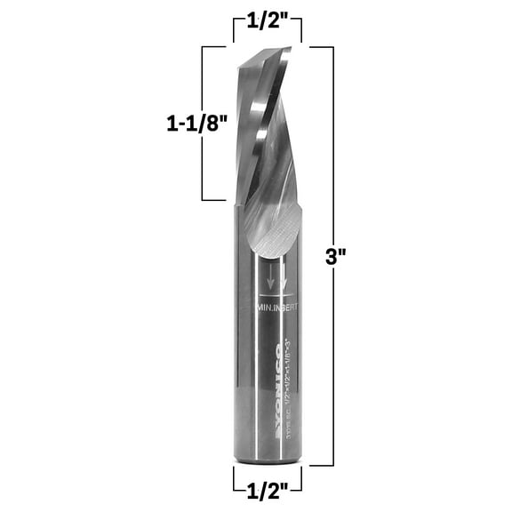 1/2" Diameter O Flute Upcut Spiral End Mill CNC Router Bit - 1/2" Shank - Yonico 31019-SC
