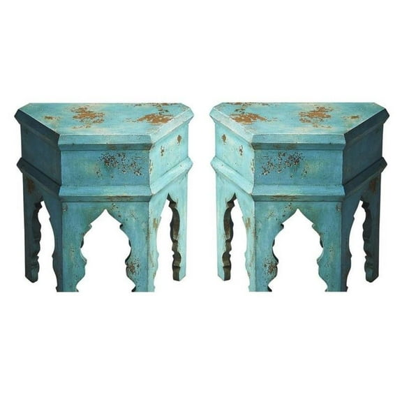 Home Square Solid Wood Bunching Table in Blue Finish - Set of 2