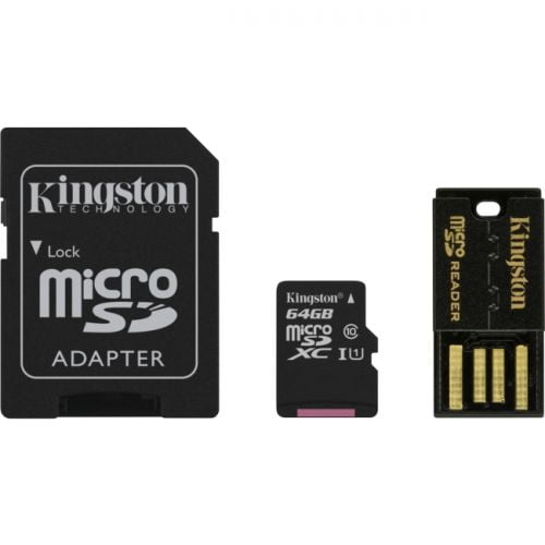 Kingston Multi-Kit / Mobility Kit - Carte Mémoire Flash (microSDXC à l'Adaptateur SD Inclus) - 64 GB - UHS Classe 1 / Class10 - microSDXC UHS-I - avec Lecteur USB