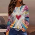 thumbnail image 2 of Valentine Day Shirts for Women Love Heart Print Long Sleeve Cute Tunic Tops Crew Neck Funny Casual Blouse Watermelon Red S, 2 of 5