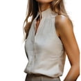 thumbnail image 4 of Mandarin Collar Womens Cotton-Linen Tops Sleeveless V-Neck Solid Blouses Perfect Shirts for Dressy Business Office and Date Nights Wear, 4 of 5