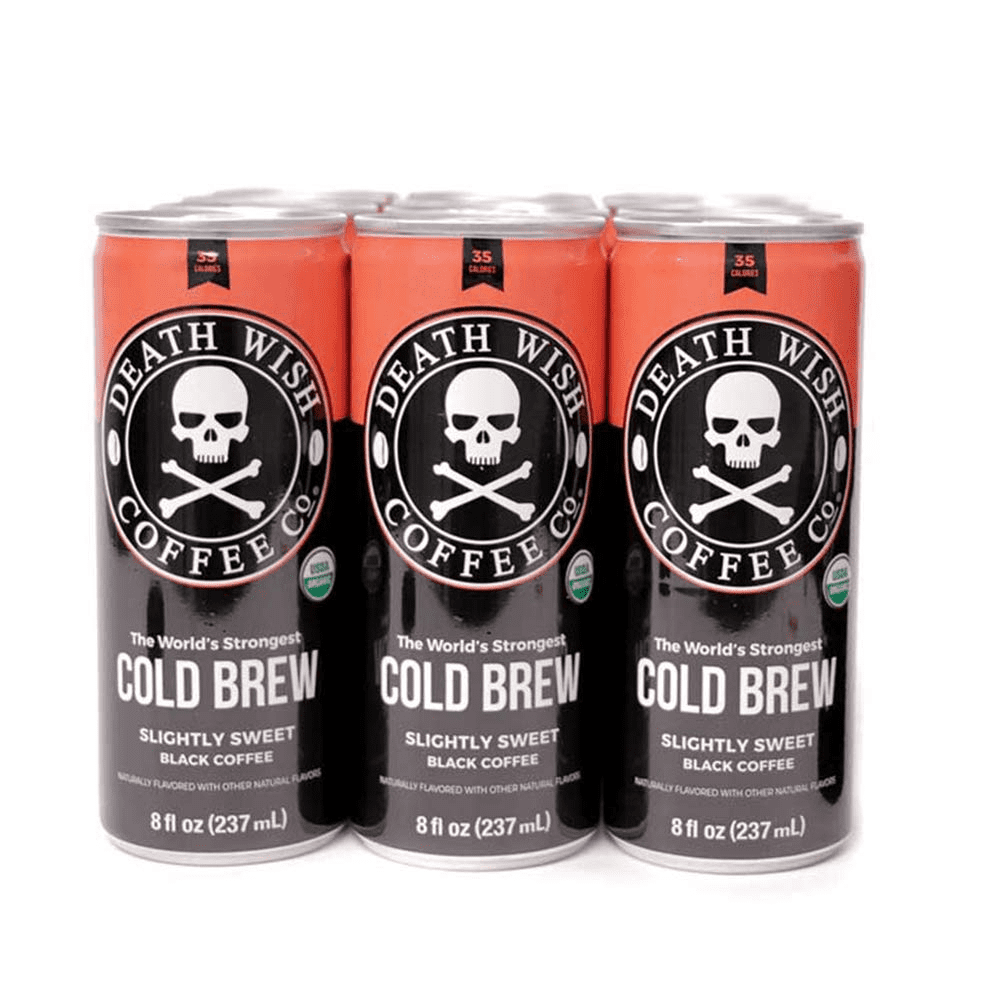 DEATH WISH COFFEE Canned Organic Iced Cold Brew, Slightly Sweetened