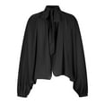 thumbnail image 2 of cfhntfmh Womens Long Lantern Sleeve Chiffon Blouses Dressy High Neck Front Back Open Self Tie Tops Casual Shirts Tunics Black, 2 of 5